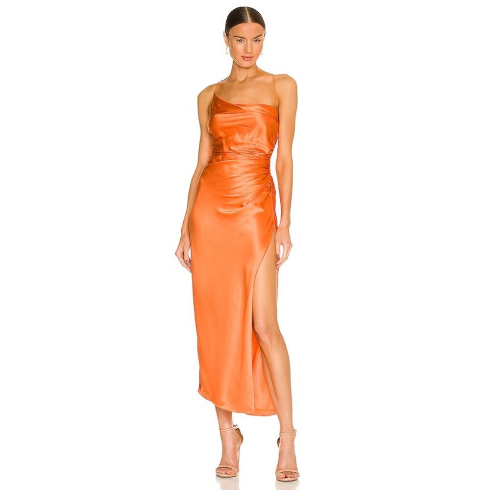 The Sei Twist Cowl Ruched Dress Papaya Silk Orange